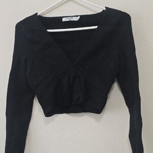 NA-KD Black V-Neck Crop Top‎ S